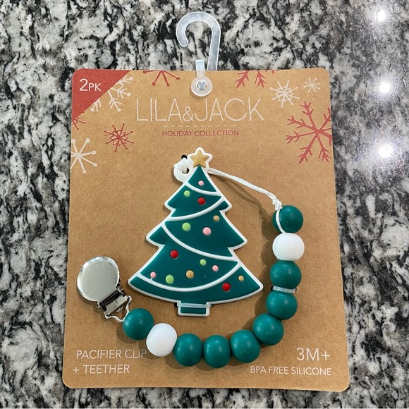 New! Lila & Jack Christmas Tree Pacifier Clip + Teether - Picture 3 of 9